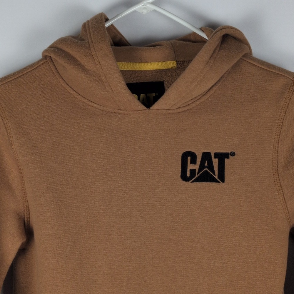 Caterpillar CAT Brown Pullover Hoodie Logo Sleeve Sweatshirt- Youth Med 10/12 - Picture 6 of 7
